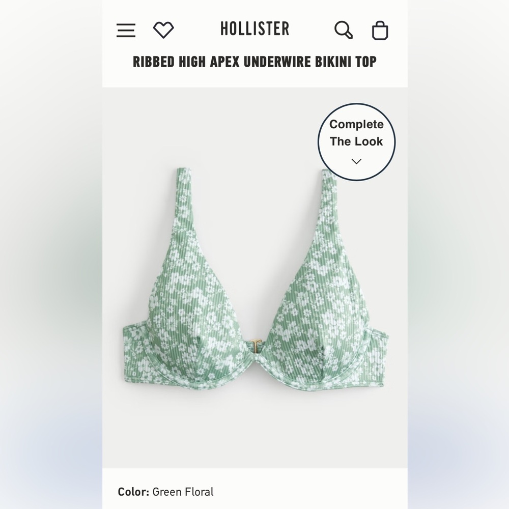 Hollister Ribbed High Apex Underwire Bikini Top NWT, Green Floral, XL